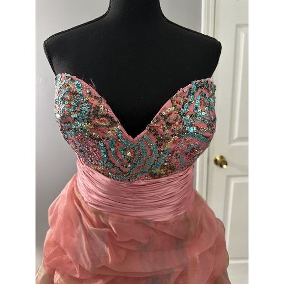 Jovani Multicolor Floral Hi Low Sequin Bodice Embellished Ruffled Prom Dress 12 - Picture 3 of 9